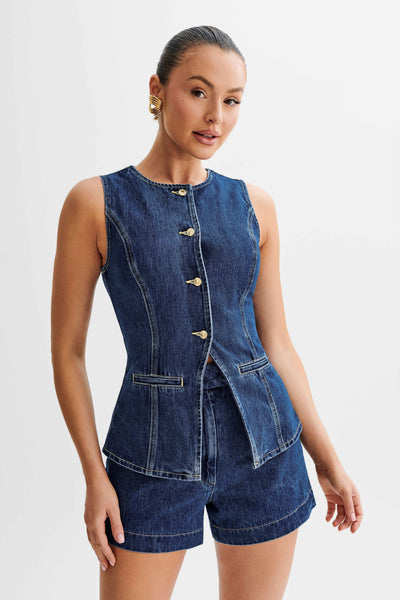 Dunkelblaues Damen-Jeanshemd – Langarm Button-Up Bluse