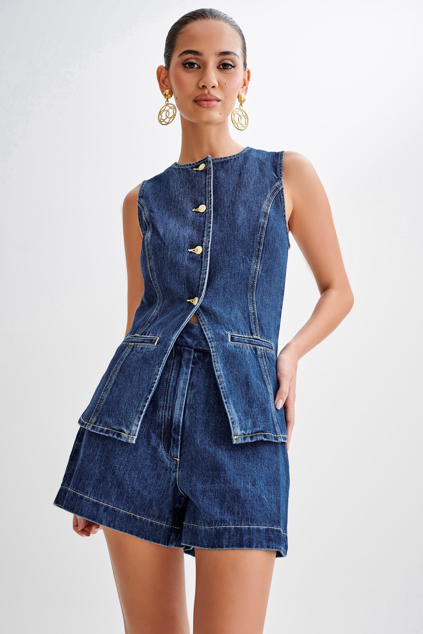 Dunkelblaues Damen-Jeanshemd – Langarm Button-Up Bluse