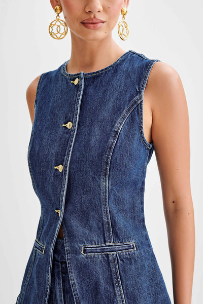 Dunkelblaues Damen-Jeanshemd – Langarm Button-Up Bluse