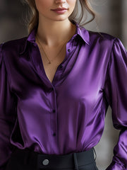 Lange Ärmelbluse aus schwarzem Satin für Damen – Lila