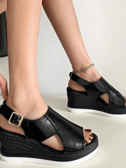 Stefanie | Damen Metallische Plattform Komfort Sandalen – Schwarz