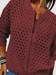 Kaelina - Weiche Strickjacke mit Reißverschluss – Burgunder