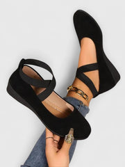 Claudia | Damen Orthopädische Kreuzriemen Ballerinas – Schwarz