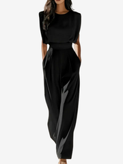 Ärmelloser Damen-Jumpsuit mit hohem Kragen und Gürtel – Elegante Abendgarderobe – Schwarz
