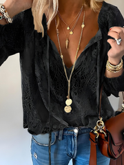 Tamara | Damen Elegante Boho-Bluse mit V-Ausschnitt – Schwarz