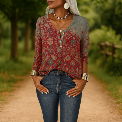ALVIRA™ | Boho-Bluse mit floralen Mustern und langen Ärmeln