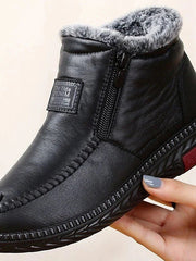 Rustan | Wasserdicht Rutschfest Baumwoll-Leder Stiefelette – Schwarz