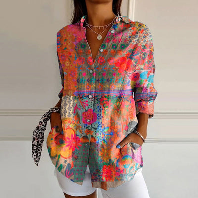 Damen Bluse mit Blumenmuster – Langarm, luftiger Schnitt, elegant