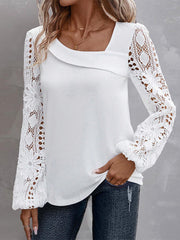 Lara | Damen Bluse casual & elegant mit feinen Spitzen – Weiß