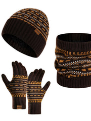 3-teiliges Winterset mit Mütze, Handschuhen und Schal – Kaffee