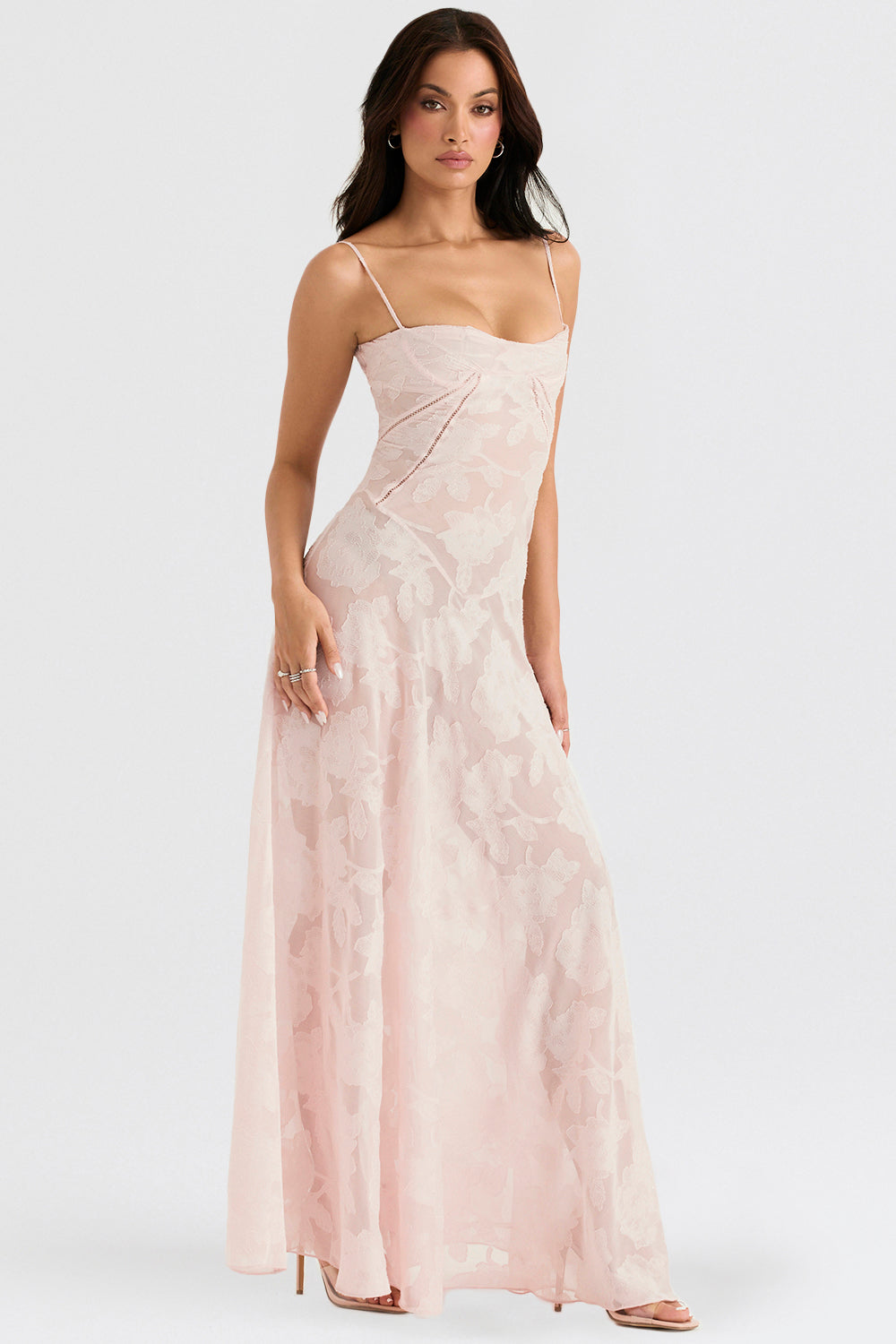 Elegantes Maxikleid mit 3D-Rosen & Rückenausschnitt