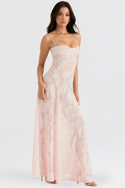 Elegantes Maxikleid mit 3D-Rosen & Rückenausschnitt