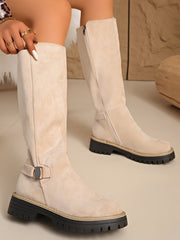 Sable | Moderne kniehohe Stiefel mit Blockabsatz und Profilsohle – Beige