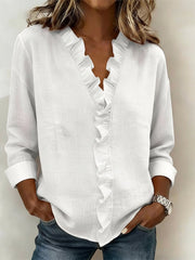 Lena | Stilvolle Bluse für Damen mit Volants – Weiß