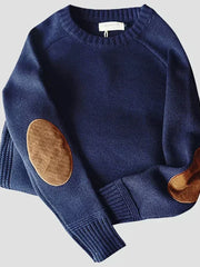 Lukas | Klassischer Herren Strickpullover Mit Ellbogen-Patches – Blau
