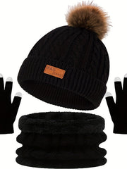 Winterset Mütze und Handschuhe für Damen – Schwarz