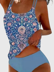 Martina | Damen bedrucktes Tankini-Bademode-Set – Dunkelblau