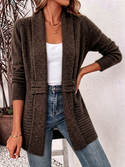 Abella - offene Soft-Touch-Strickjacke – Braun