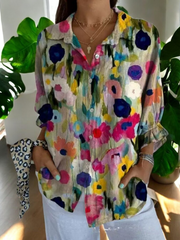 Helena | Vintage Damenbluse mit elegantem Blumenmuster – Leinwand