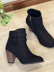 Carolin | Damen High-Heel-Stiefeletten mit Schnalle und Reißverschluss – Schwarz