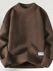 Eldric - Rundhals-Pullover aus Waffelstrick – Braun