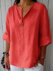 Damen V Ausschnitt Langarm Bluse – Rot