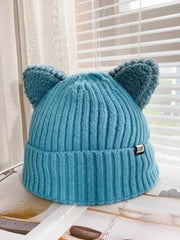Gestrickte Wintermütze mit Katzenohren von PurrWarm – Blau