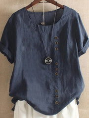 Doris | Damen Lässige Bluse mit Knopfdetail und Kurzarm – Dunkelblau
