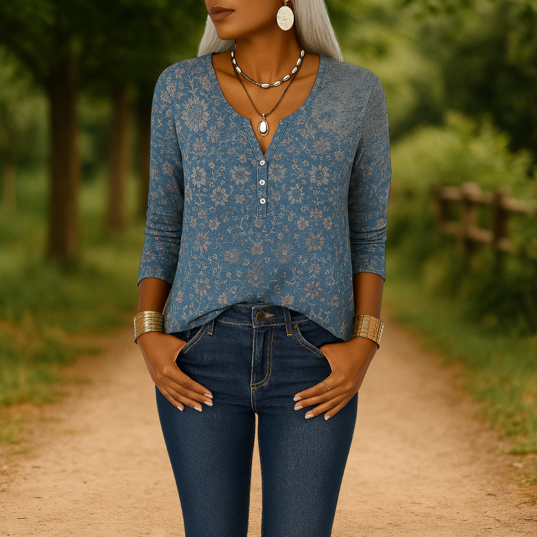 ALVIRA™ | Boho-Bluse mit floralen Mustern und langen Ärmeln