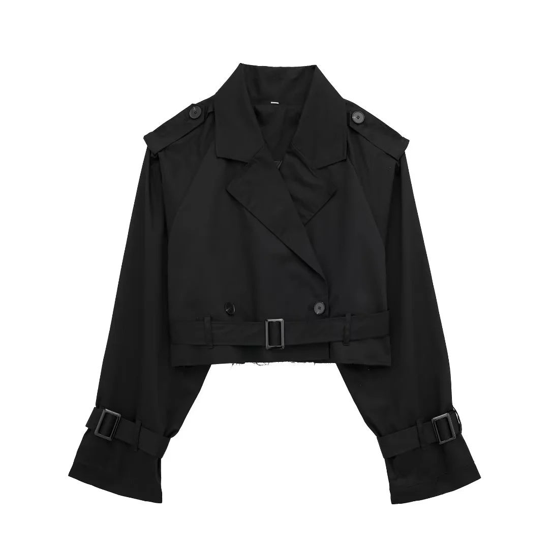 Kurzer Damen-Trenchcoat aus veganem Leder