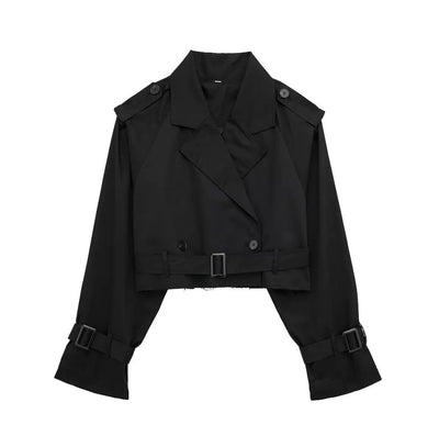 Kurzer Damen-Trenchcoat aus veganem Leder