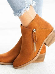 Harriet | Elegante Veloursleder-Stiefeletten mit niedrigem Blockabsatz – Orange