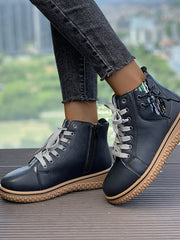Ella | Stilvolle Leder Boots Damen Trend – Schwarz
