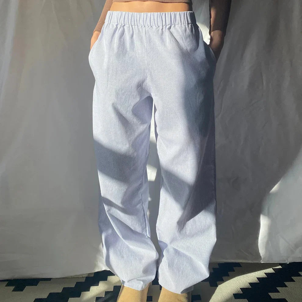 Damenhose – Hohe Taille – Weite Beine – Elastischer Bund – Leicht und lässig