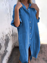 Valerie – Lässiges Damen Hemdblusenkleid – Blau