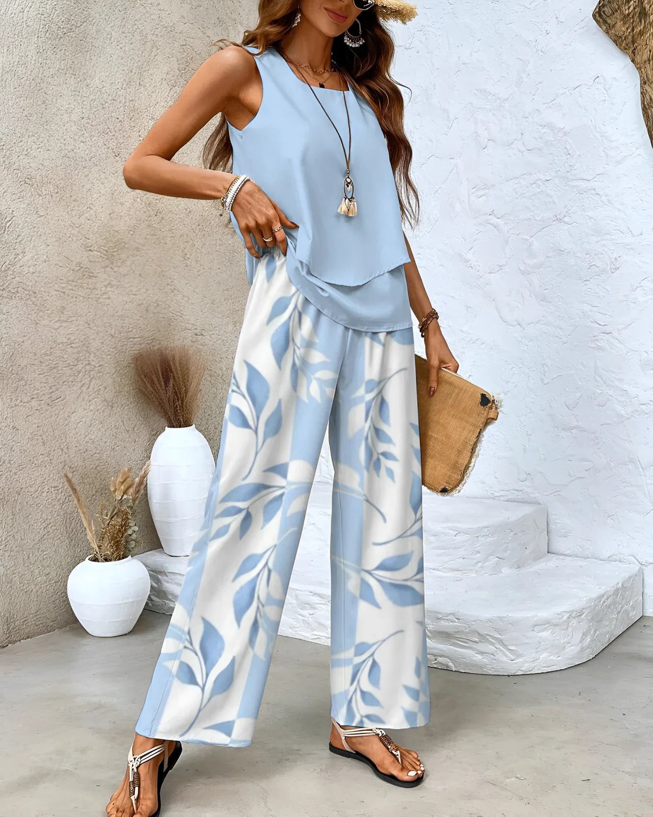 Alora – Elegantes Set aus ärmellosem Top und Hose mit weitem Bein