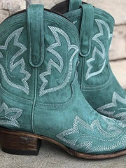 Emma | Damen Stilvolle Cowboy-Stiefel mit Western-Stickerei – Grün