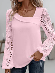 Lara | Damen Bluse casual & elegant mit feinen Spitzen – Rosa
