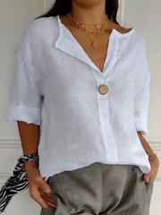 Damen V Ausschnitt Langarm Bluse – Weiß