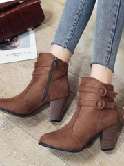 Carolin | Damen High-Heel-Stiefeletten mit Schnalle und Reißverschluss – Dunkelbraun