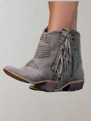 Stilvolle Damen Stiefel mit Fransen - Selena – Khaki