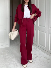 Damen Lässiges Passendes Trainingsanzug Set – Bequemes Zweiteiler Outfit – Rot