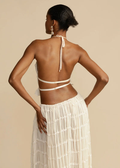 Sommerliches 2-Teiler-Set – Halter-Crop-Top & Rüschen-Maxirock