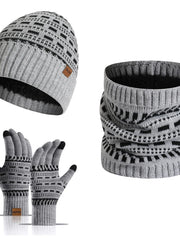 3-teiliges Winterset mit Mütze, Handschuhen und Schal – Hellgrau