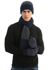 Strickset mit Wollmütze, Handschuhen und Schal – Navy blau