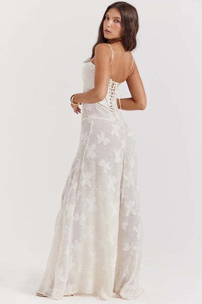 Elegantes Maxikleid mit 3D-Rosen & Rückenausschnitt
