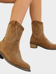 Annabelle | Western-Stiefeletten aus Veloursleder mit Stickdetails – Braun