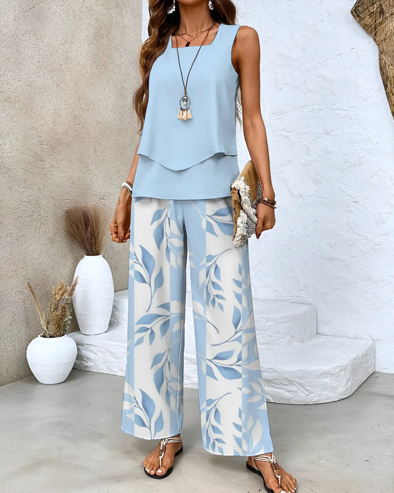 Alora – Elegantes Set aus ärmellosem Top und Hose mit weitem Bein