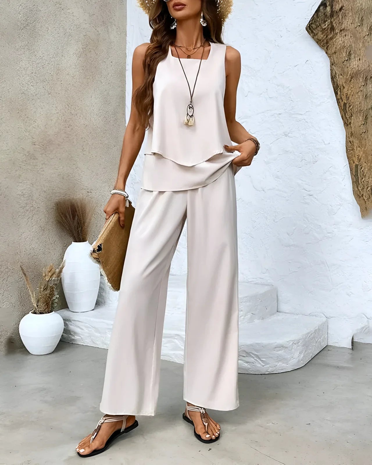 Alora – Elegantes Set aus ärmellosem Top und Hose mit weitem Bein