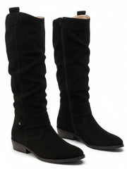 Zara | Elegante kniehohe Slouch-Stiefel mit niedrigem Blockabsatz – Schwarz